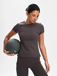 W SOFT FITNESS TEE - BROWN SLATE Model01 Small1x1