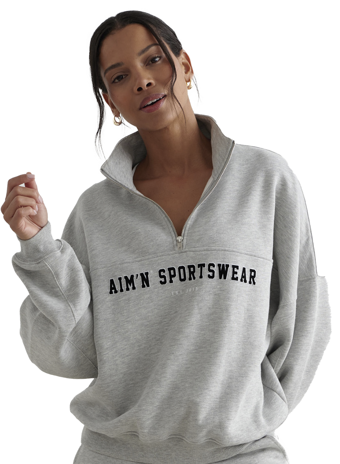 
AIM&acute;N, 
W Varisty Sweat Half Zip, 
Detail 1
