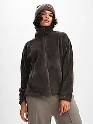 W Cozy Pile Jacket - PLUM SLATE Model01 Small1x1