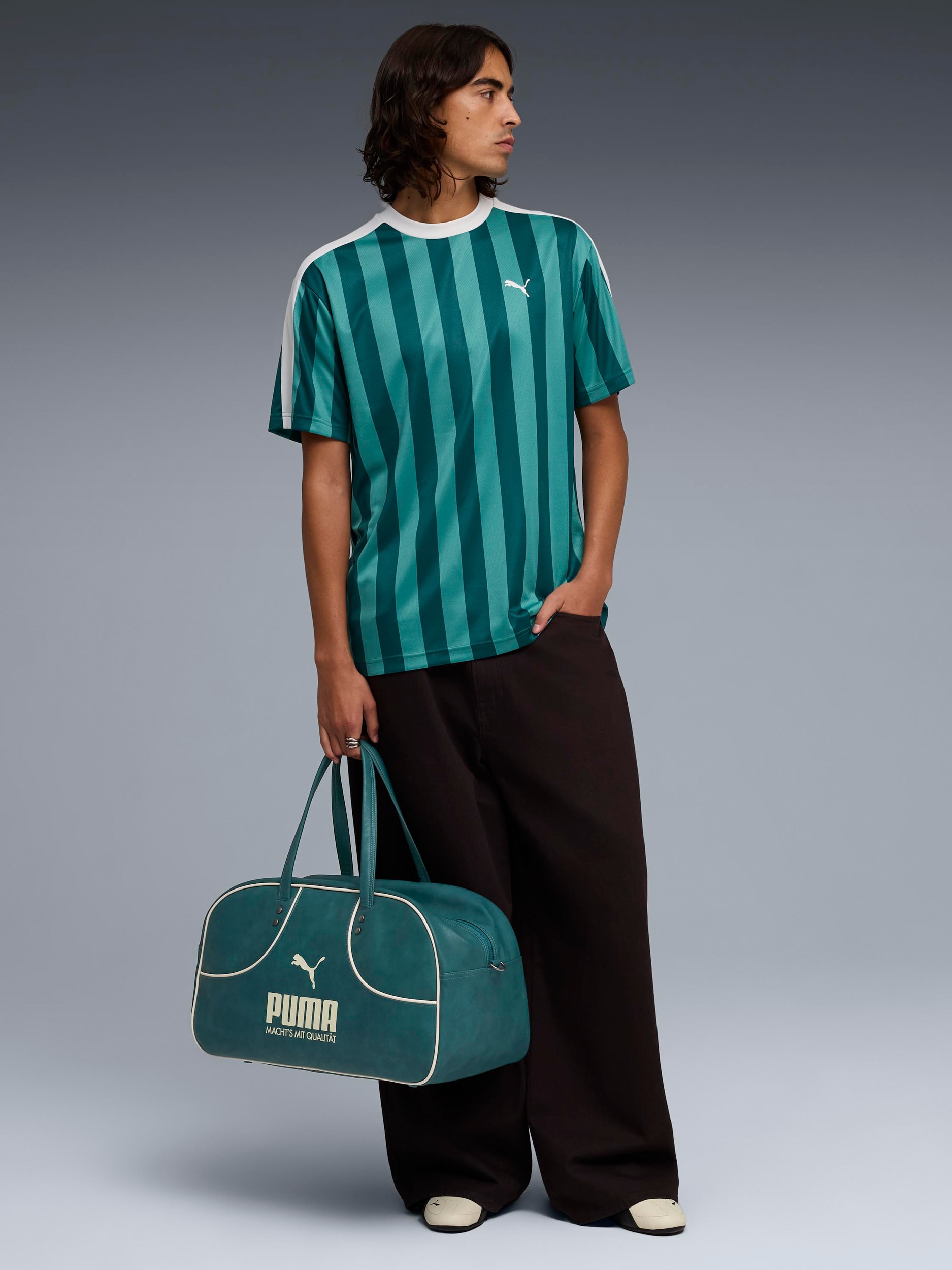 PUMA, M ESS RELAXED STRIPED FOOTBALL JERSEY