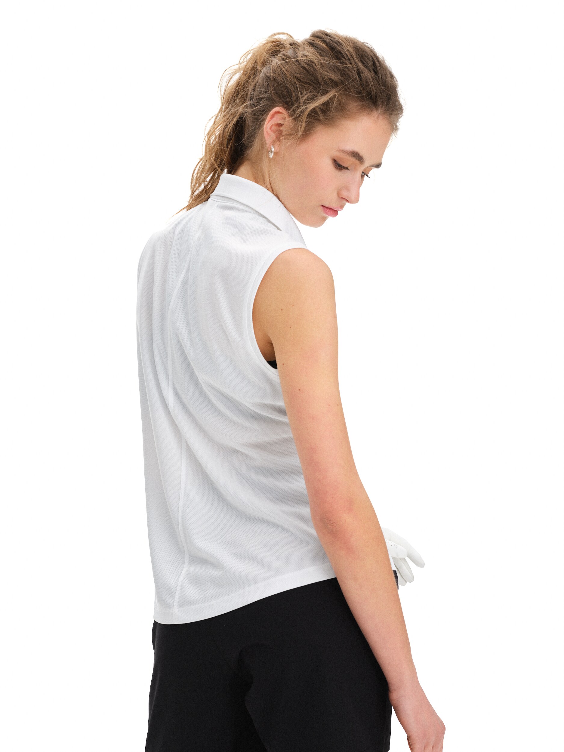 FOUR D, GOLF MESH SLEEVELESS POLO W