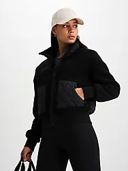 W QUILT PILE JACKET - BLACK Model01 Small1x1