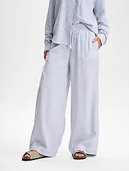 W SEA SIDE LINEN PANT - WILD BLUE/WHITE Model01 Small1x1