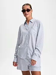 W SEA SIDE LINEN SHIRT - WILD BLUE/WHITE Model01 Small1x1