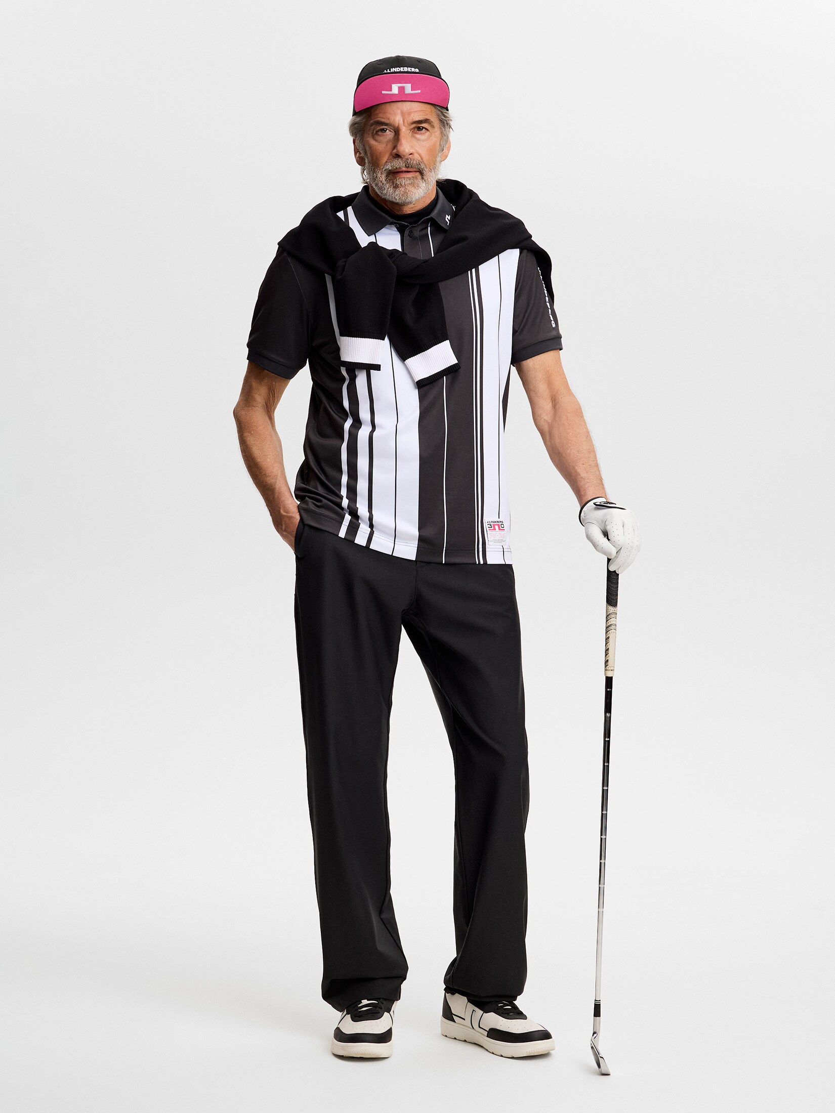 J LINDEBERG, 30Y TOUR TECH STRIPED POLO