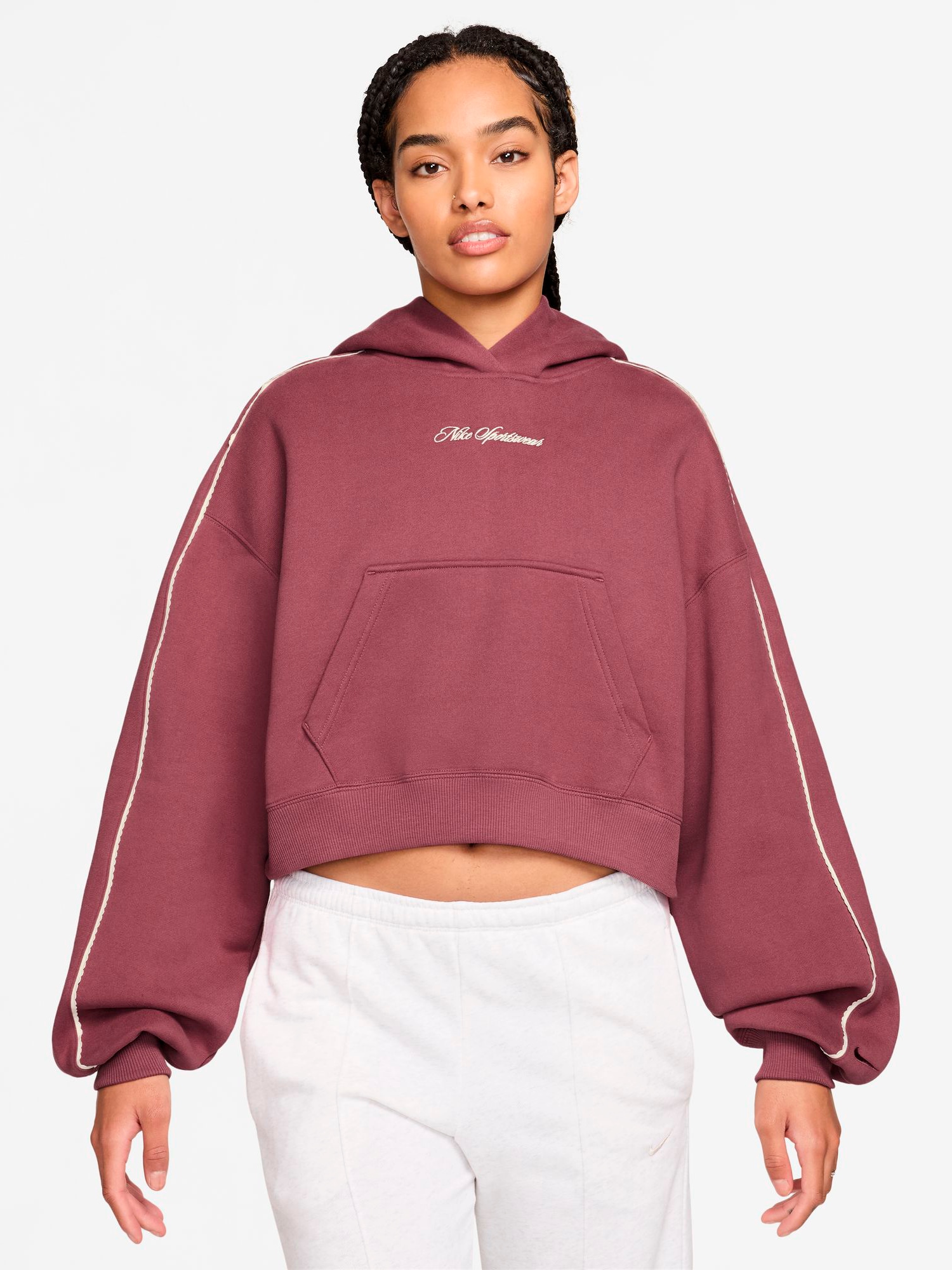 
NIKE, 
W STUDIO FLEECE OVERSIZE SCALLOP-TRIM HOODIE, 
Detail 1
