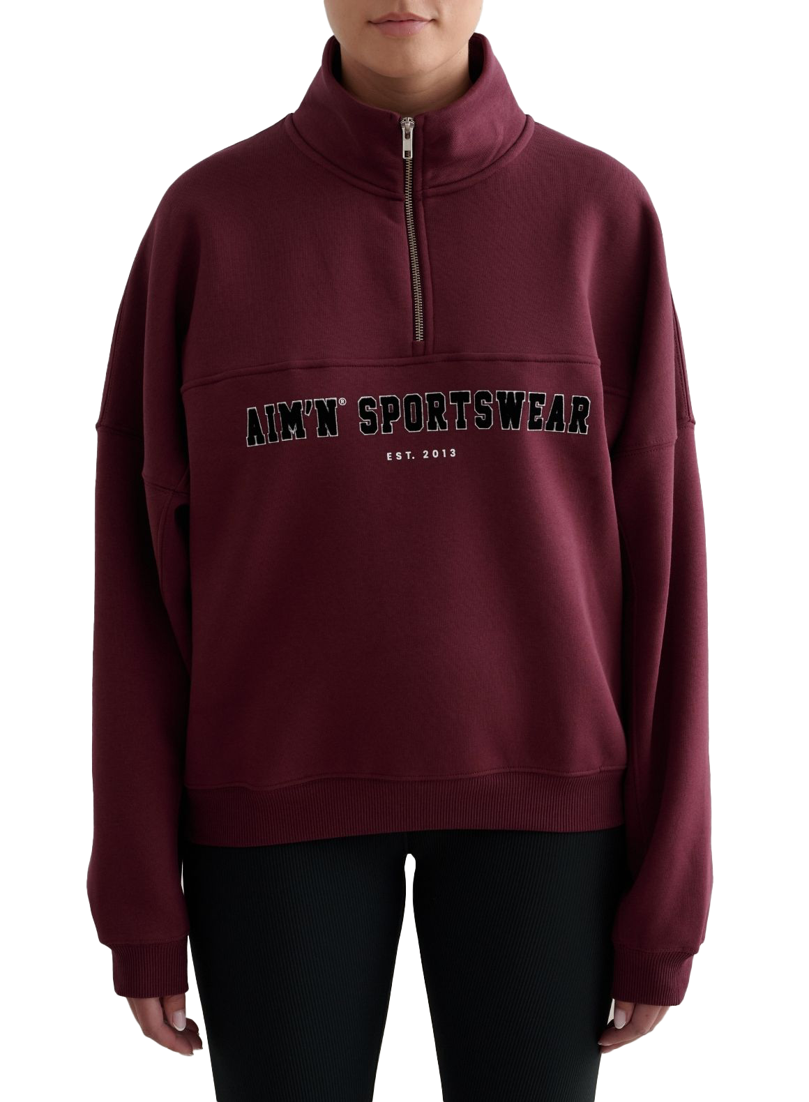 
AIM&acute;N, 
W Varisty Sweat Half Zip, 
Detail 1
