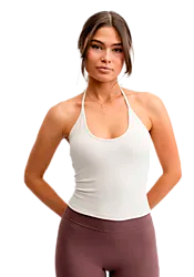 Butter Soft Halterneck Top - Cream White Model01 Small1x1