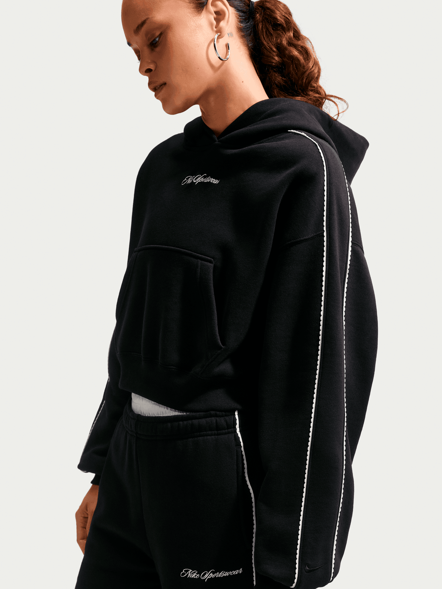 NIKE, W STUDIO FLEECE OVERSIZE SCALLOP-TRIM HOODIE