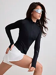 W RUNNING ZIP LONG SLEEVE - BLACK Model01 Small1x1
